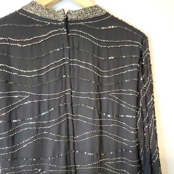 J Kara Faux Wrap Black Beaded Dress - Picture 8 of 14